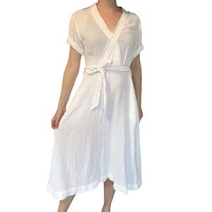 Xirena Midlength Dress Muslin White Cotton Tie Casual Minimalist Size Small